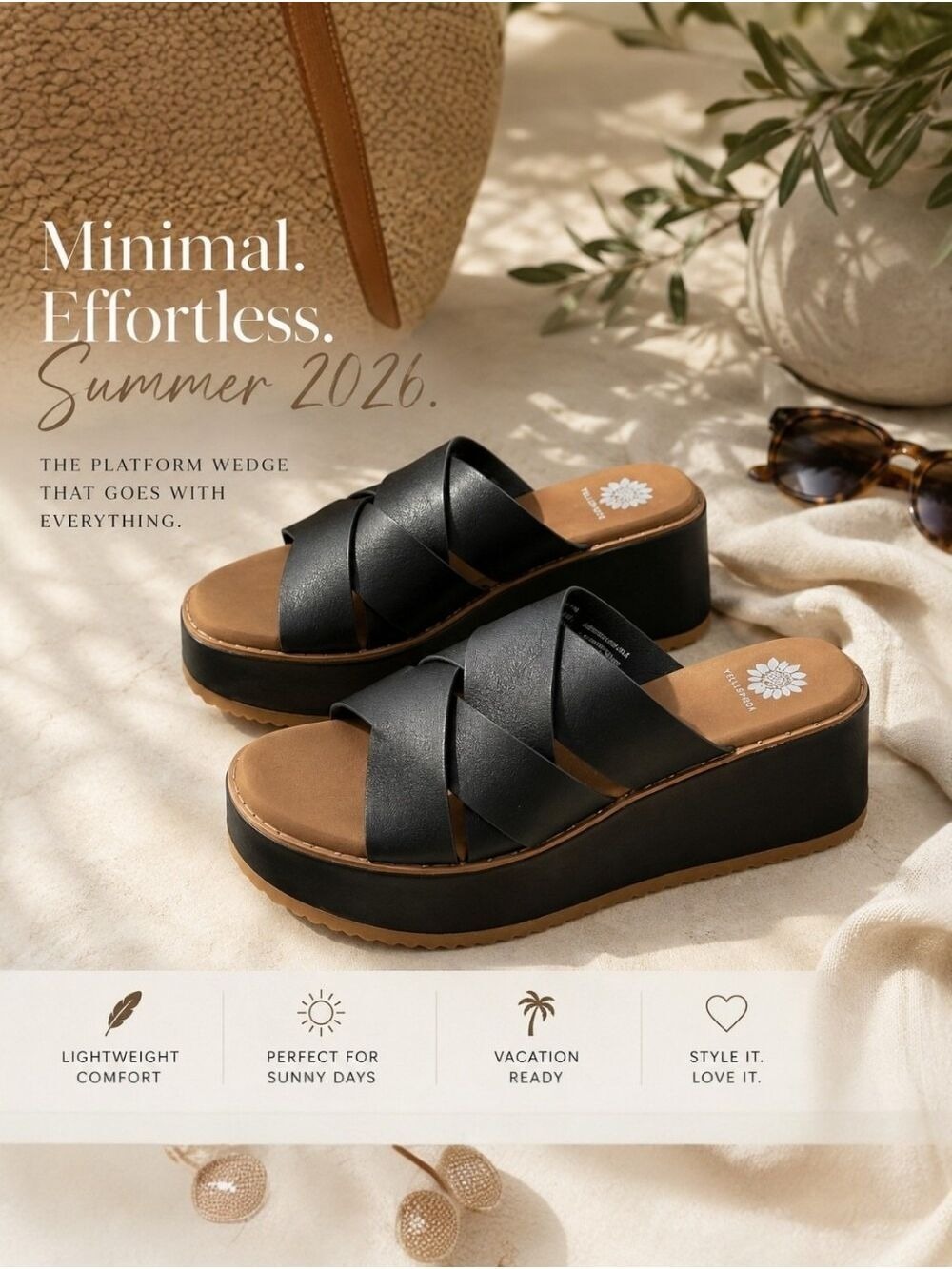Black Platform Wedge Sandals Minimal Chic Summer Slide 7.5